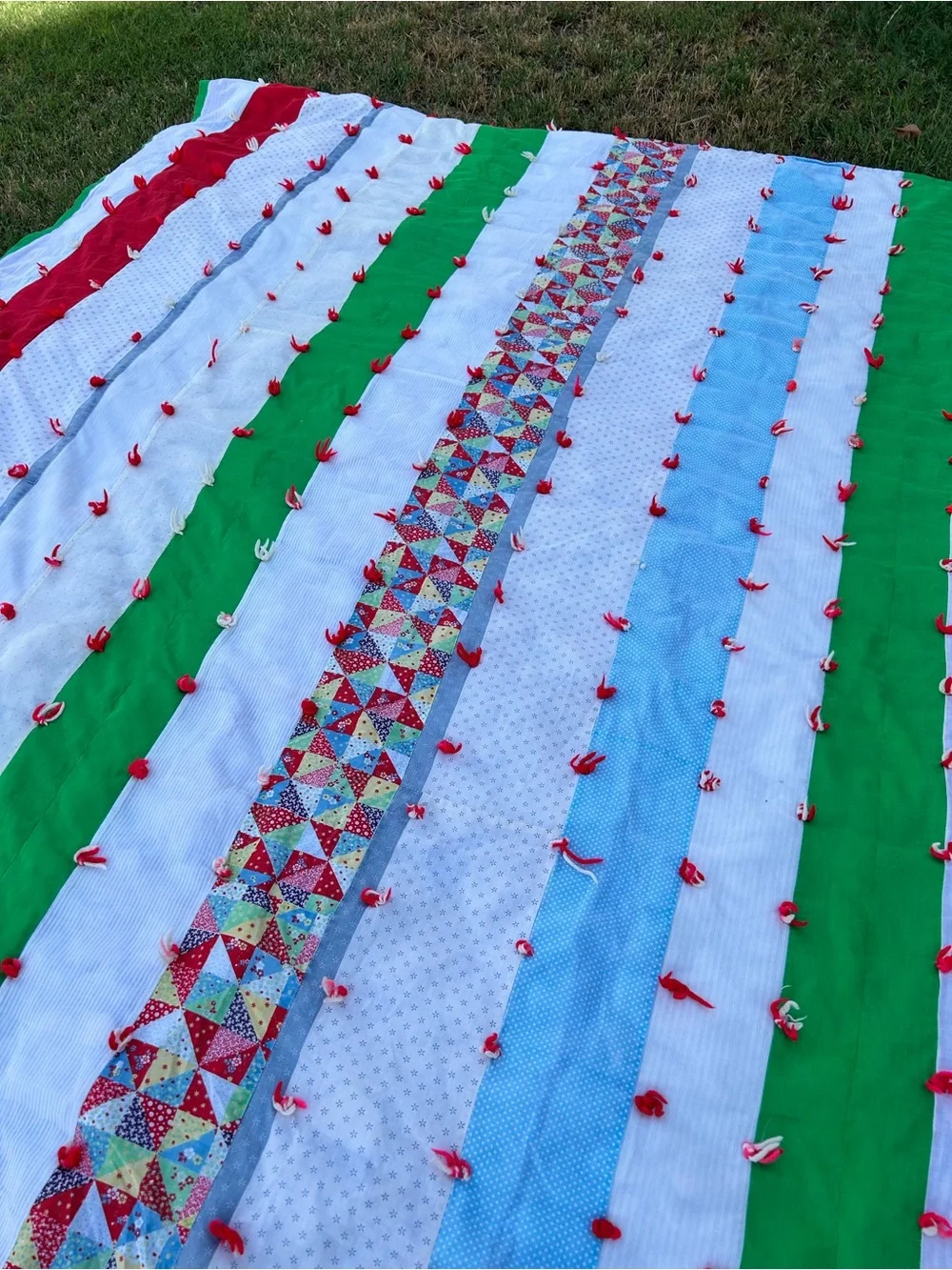 Festive Green & Red handmade vintage blanket